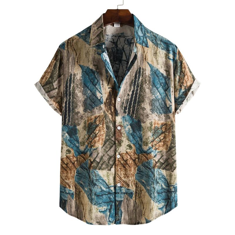 Men's Retro 90s Printed Shirts Hawaiian Short Sleeved Button Up Shirt Tropical Vacation Beach Shirt Casual Loose Tops