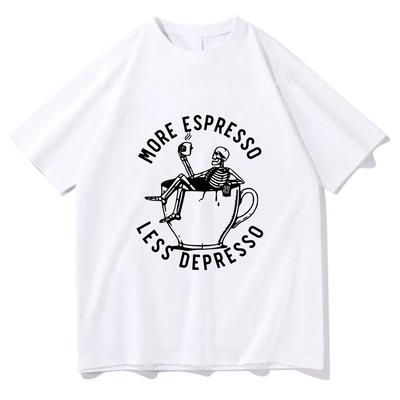 Mehr Espresso Weniger Depresso T-Shirt Skelett Kaffee Lustig Männer/Frauen Kleidung Harajuku Unisex Baumwolle Grafik T-Shirts Vintage