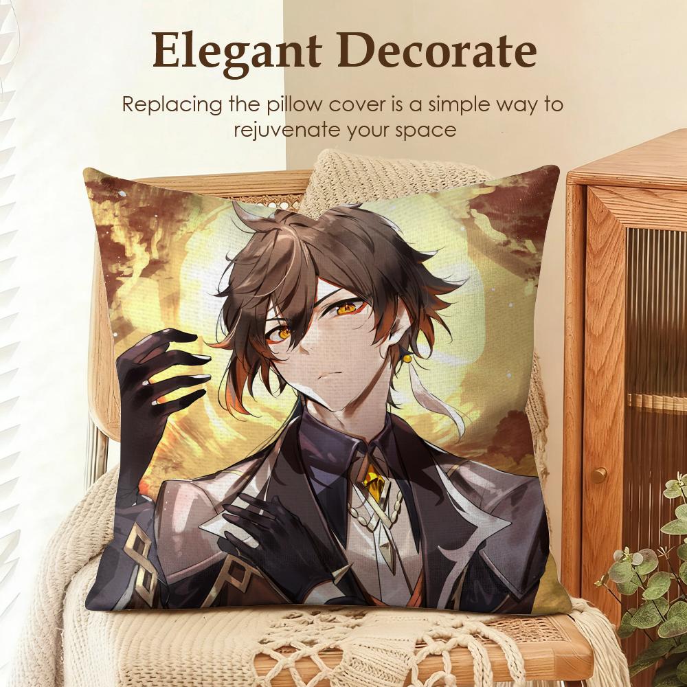 

Zhongli Genshin Impact cute Cushion Cover Natural Linen Organic Fabric DoubleSided Printing Sofa Home Decor Gift Pillow Case 30x30cm