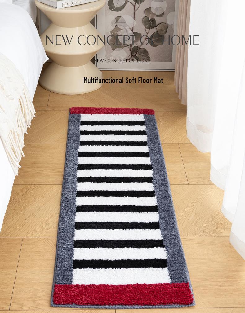 Tappeto da terra in peluche a righe - Spesso, Assorbente, Lungo per Camera da letto, Finestra a golfo o Bagno.