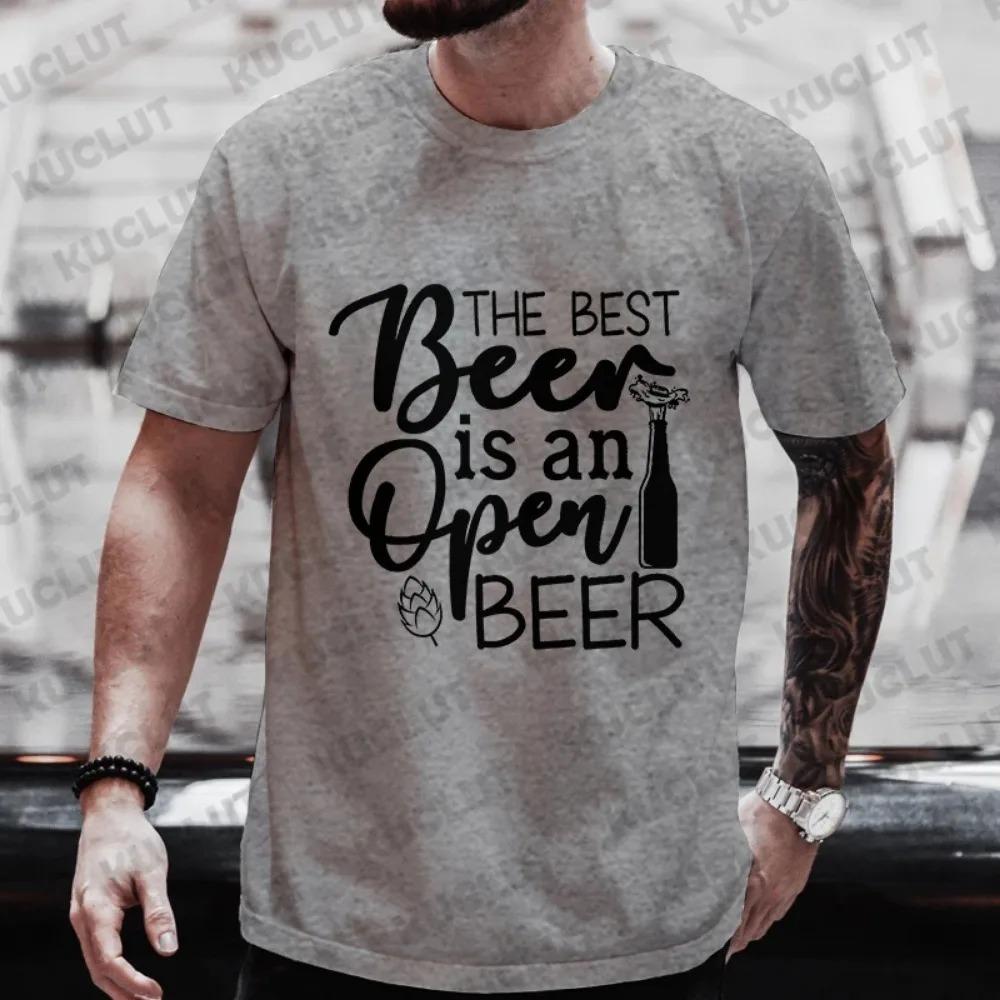 The Best Beer Is An Open Beer Graphic T Shirts Men Y2k Clothes Beer Day Drinking Party Tops Short Sleeve Tees Summer Streetwear