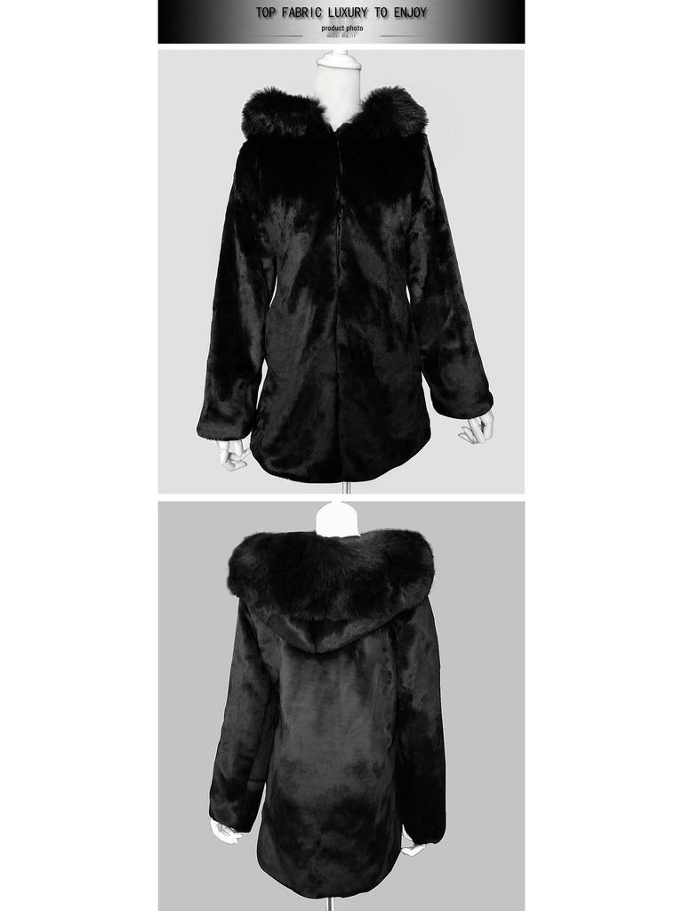 Women's Mid-Length Faux Mink Coat with Hood and Fox Fur Collar - Korean Style