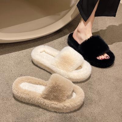 Nieuwe 4 cm dikke zool pluizige pantoffels die vrouwen dragen zacht zool huis pluizige pantoffels herfst en winter verdikte pluizige schoenen vrouwen