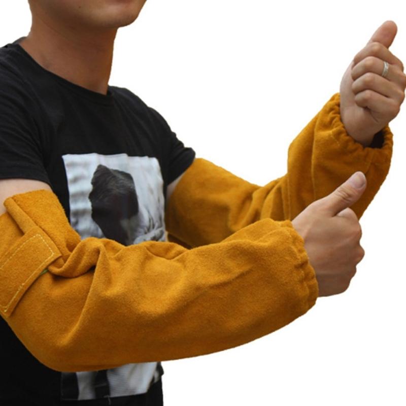 Leather Welding Arm Guards Sleeves Flameproof with Heat Resistant Properties for Metal Workers Metalwork Mechanics 2pcs