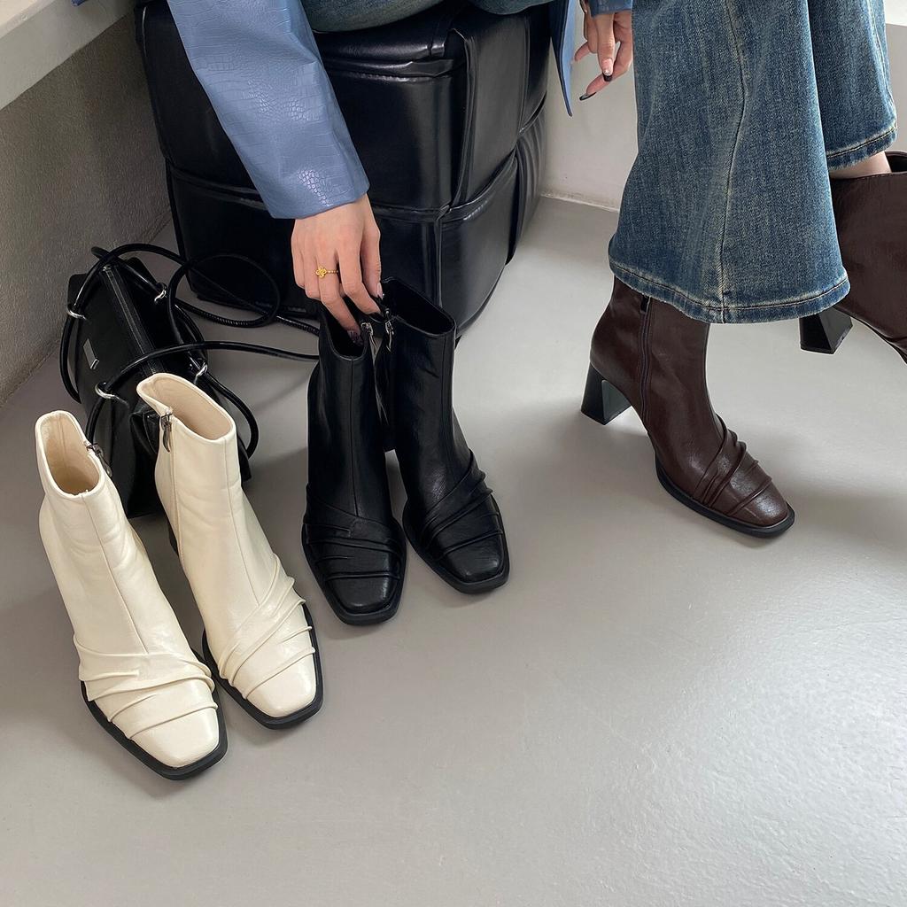 French temperament high heel thin short boots women's shoes new autumn black single boots thick heel small naked boots