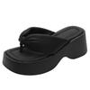 Thick-soled French fairy wind toe flip-flops shoes for women to wear summer new square head slope heel beach cool slippers