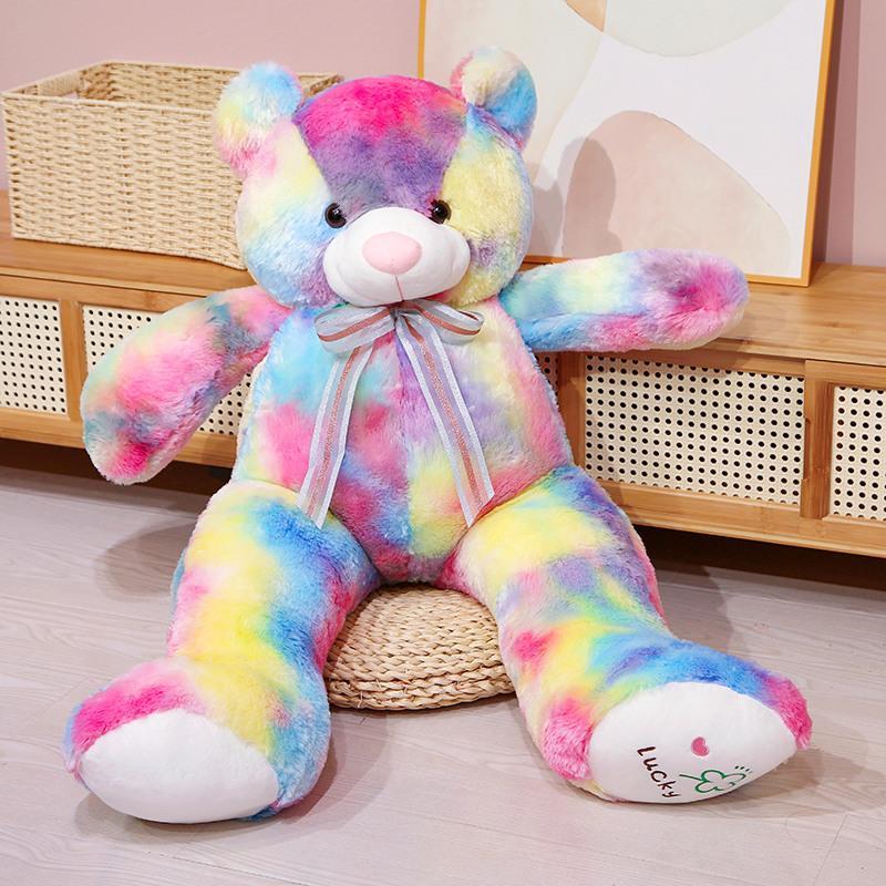 

Cartoon Pink Rainbow Colors Teddy Bear Plush Doll With Bowknot Stuffed Animals Soft Bears Toys Baby Pillow for Lovers Girls Gift 80cm