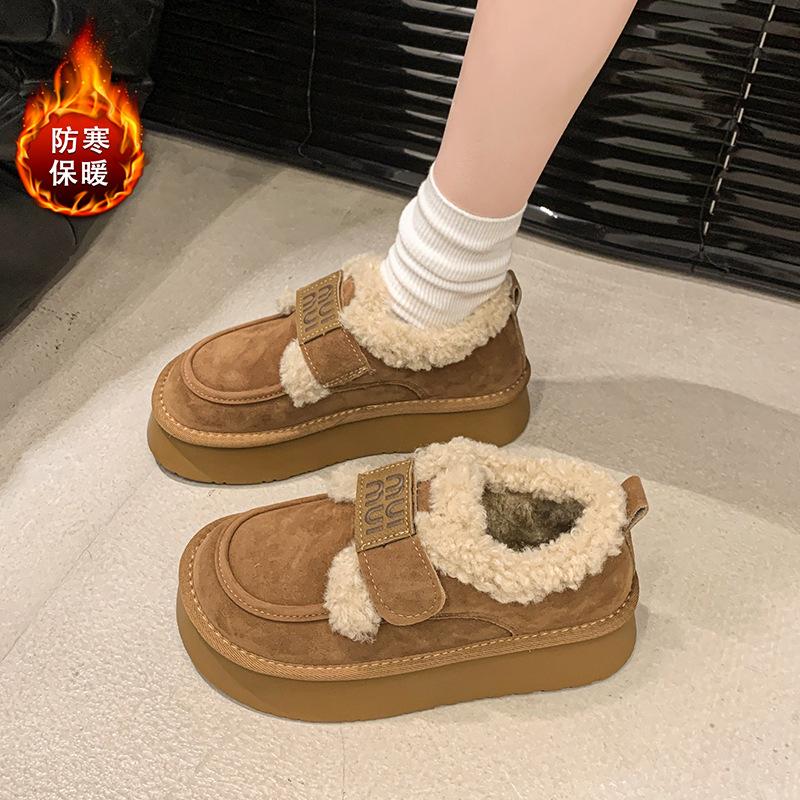 Women's fashion lightweight winter warm snow boots plush lining non-slip wear casual outdoor sports cotton boots velcro fur shoes