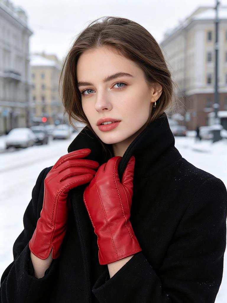 Fashion Women's Gloves Color Sheepskin Winter Warm Thin Touch Screen Gloves High Quality