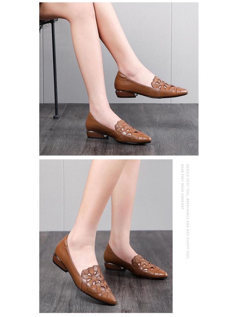Embroidered Breathable Chunky Heel Flats - Plus Size Women's Fashion Shoes