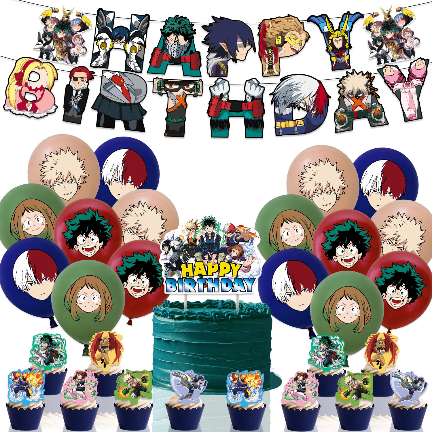 My Hero Academia Birthday Decorations Party My Hero Academia Anime Happy Birthday Cake Set of 30 Set, Characters, Popular, Cute, Funny, Boys, Girls,