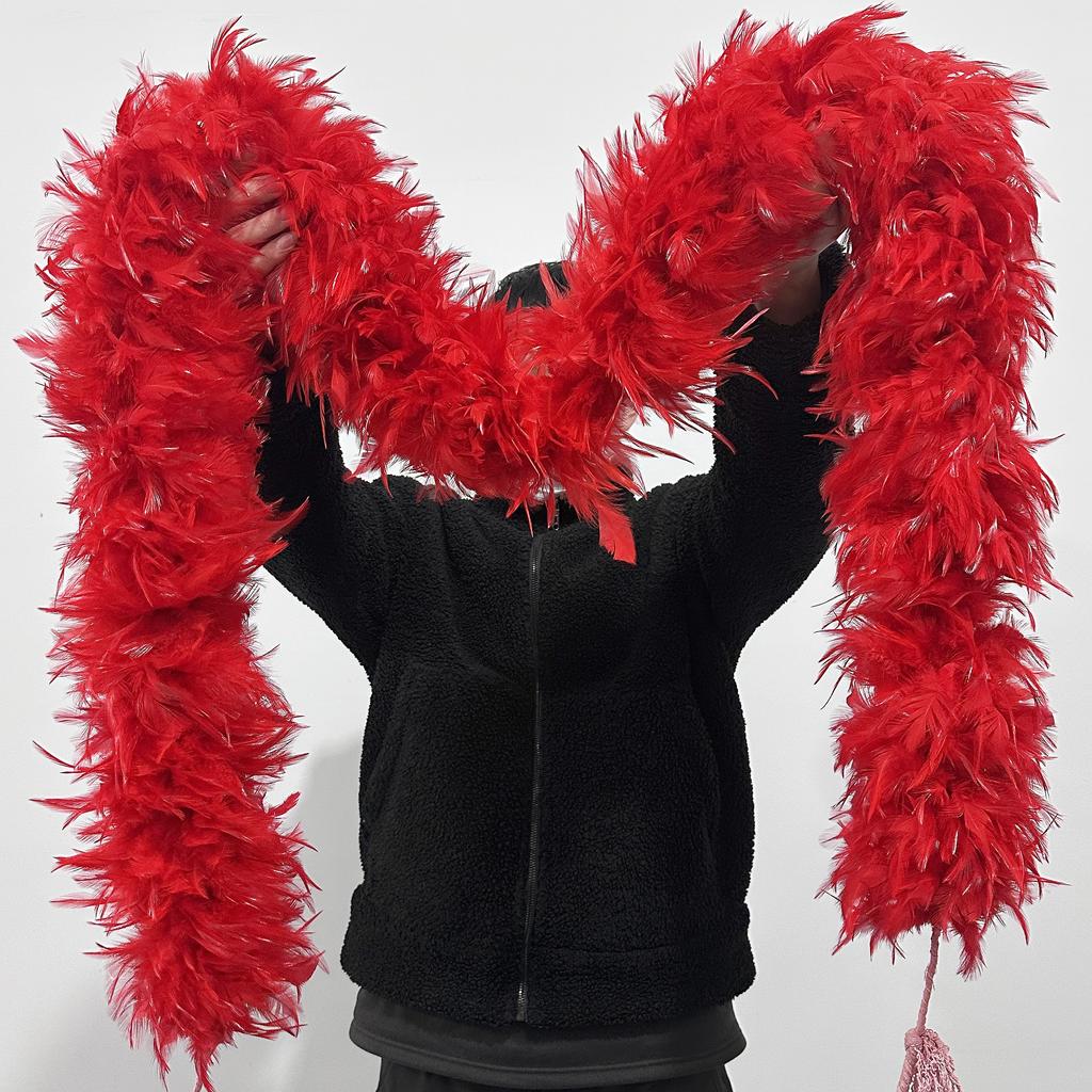 DIY Fluffy Red Chicken Feather Boa Scarf 2Meter Rooster Feathers Shawl for Wedding Carnival Party Dress Decoration Costume Accessory