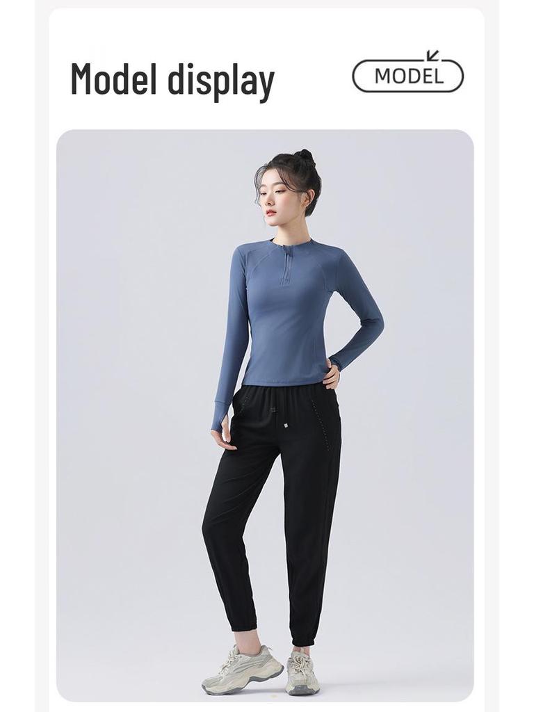 Damen Schnelltrocknendes Slim Fit Outdoor-Sportoberteil – Langarm Yoga & Lauf-Reißverschlusshemd