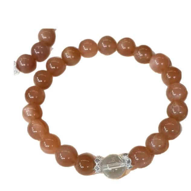 Exquisite Natural Orange Moonstone & Sunstone Peach Blossom Crystal Bracelet for Girlfriend