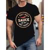 European Sizes Men's Plus Size Summer Casual T-Shirt with Hot Sauce Graphic, Crew Neck, Short Sleeve, Slight Stretch