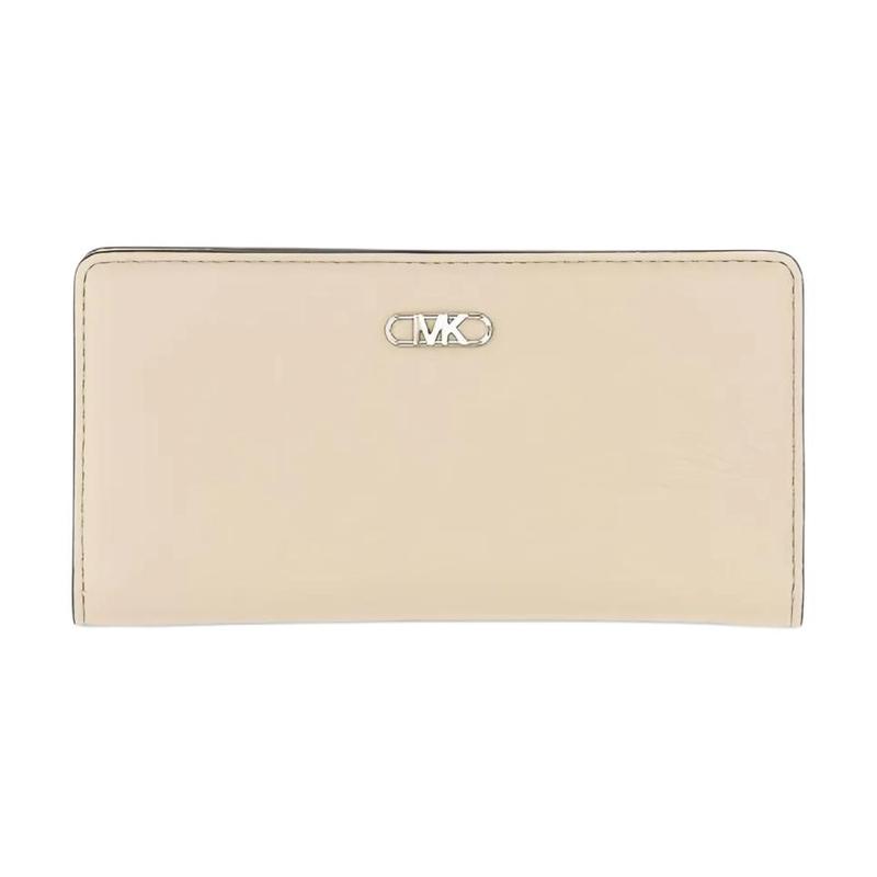 MICHAEL KORS Beige Logo Plate Leather Wallet Unisex Couple Style Beige белый