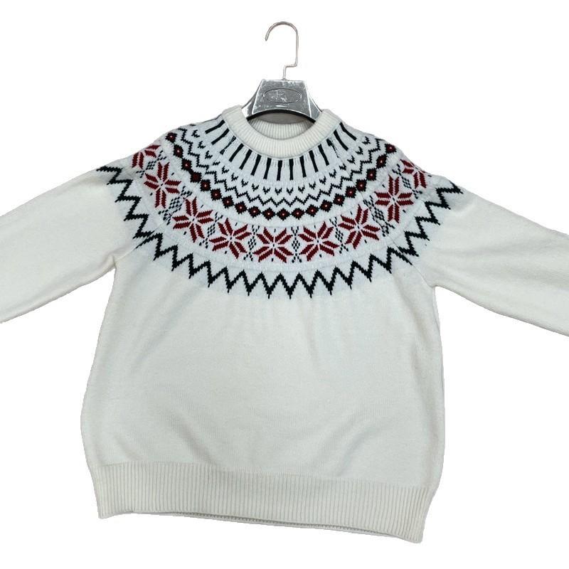Fair Isle Knit Sweater Womens Retro Round Neck Octagon Pullover Loose Fit Winter