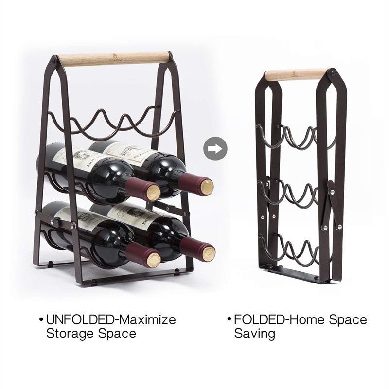 Foldable Iron-Wood Desktop Wine Rack & Storage Shelf