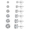 6-Pair Set Silver Round CZ Stud Earrings Multi-Size 4-9mm Four-Prong Crystal Studs Women Classic Everyday Jewelry