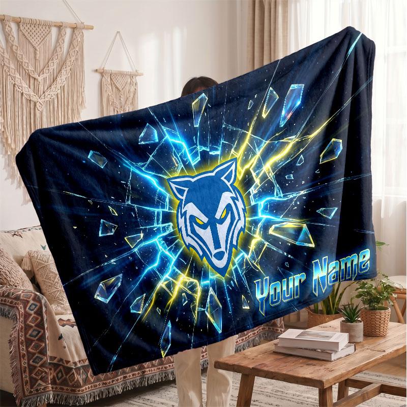 Warrington Wolves FC Personalized Fleece Blanket With Football Logo, Custom Name Text Soft Warm Home Throw Blanket