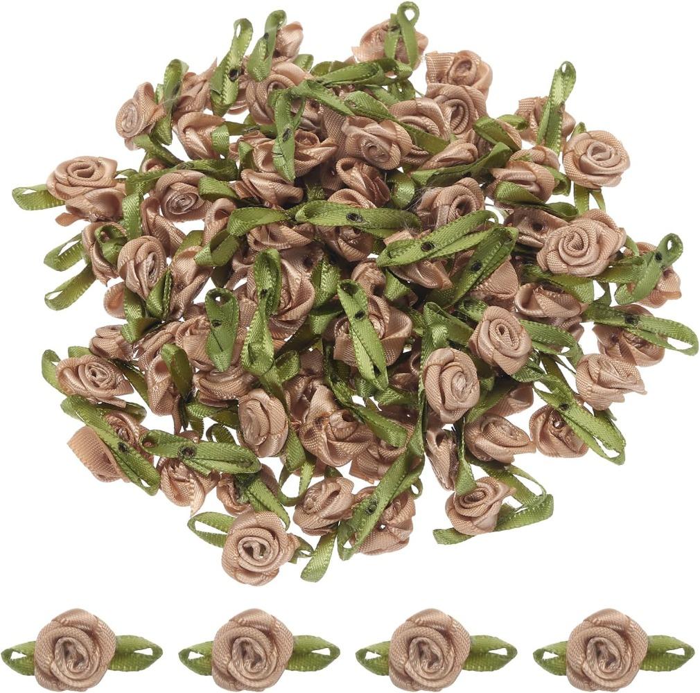 30 ks Kávové stuhové růže Mini růžičky pro tvoření Malé saténové mašličky Růže Umělé květiny.