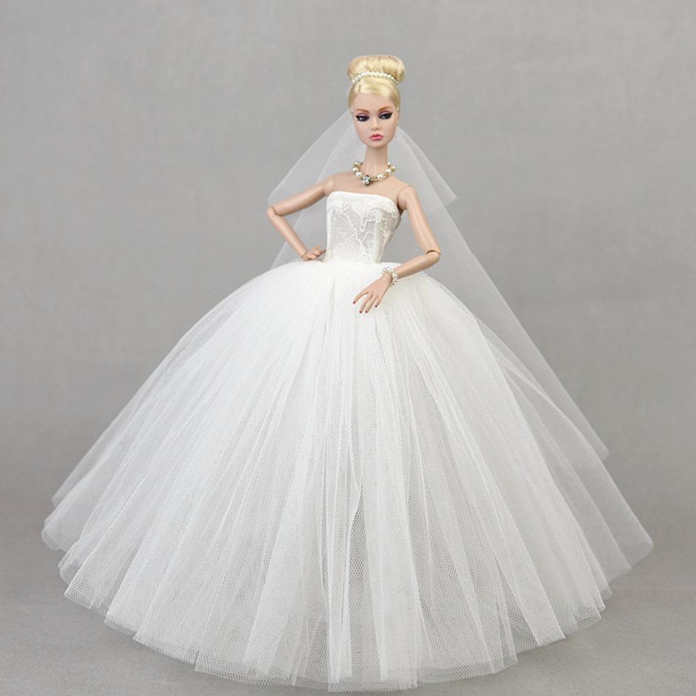 With Veil Doll Wedding Dress Solid Color Doll Bridal Clothes Doll Dress Costume 1/6 BJD Doll