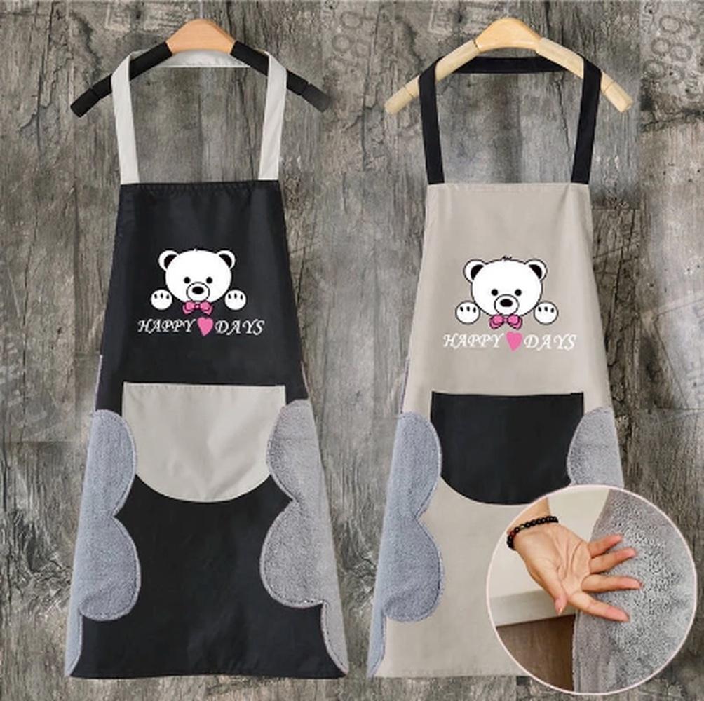1Pc Hand Towel Apron Waterproof Stain Home Kitchen Cooking Waist Cute Bear Hanging Neck Towel Apron Oversleeve