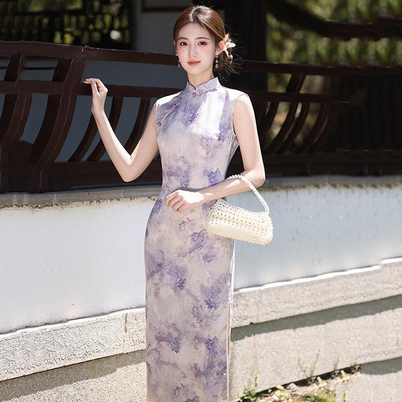 Purple sleeveless national style new Chinese Suzhou long cheongsam improved young 1011 new women's high sense summer