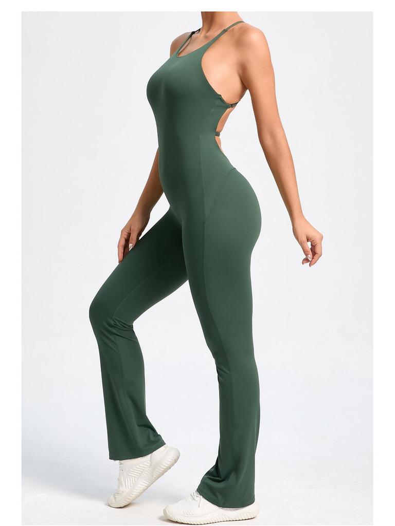 Adjustable Strap Flare Bodysuit Yoga Wear - European & American Sports Fitness Jumpsuit