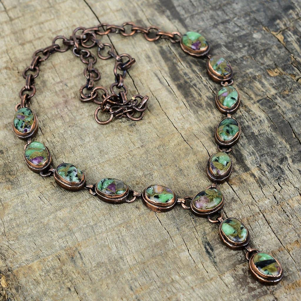 Kupfer Rubin Zoisit Halskette elektrogeformtes Kupfer verstellbare Kettenhalskette handgefertigte Edelsteinhalskette elektrogeformter Schmuck Hochzeitsgeschenke