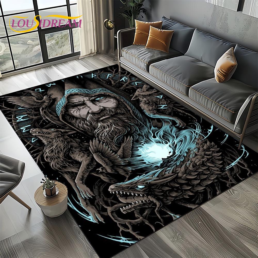 Odin Viking Symbol Valknut Nordic Valhalla Carpet Rug for Living Room Bedroom Home Sofa Decoration,Area Rug Non-slip Floor Mat