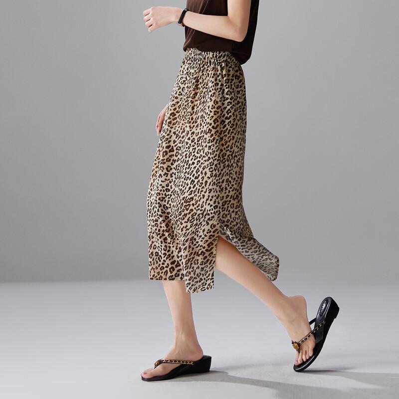 SOFSIL 2026 Summer Leopard Print Silk Straight Midi Skirt