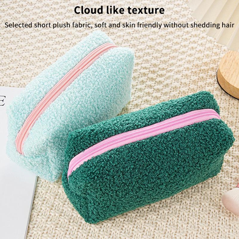 2026 Cute Zipper Plush Large Solid Color Cosmetic Bag Makeup Bag For Women Travel Make Up Toiletry Bag Washing Pouch Pen Pouch
