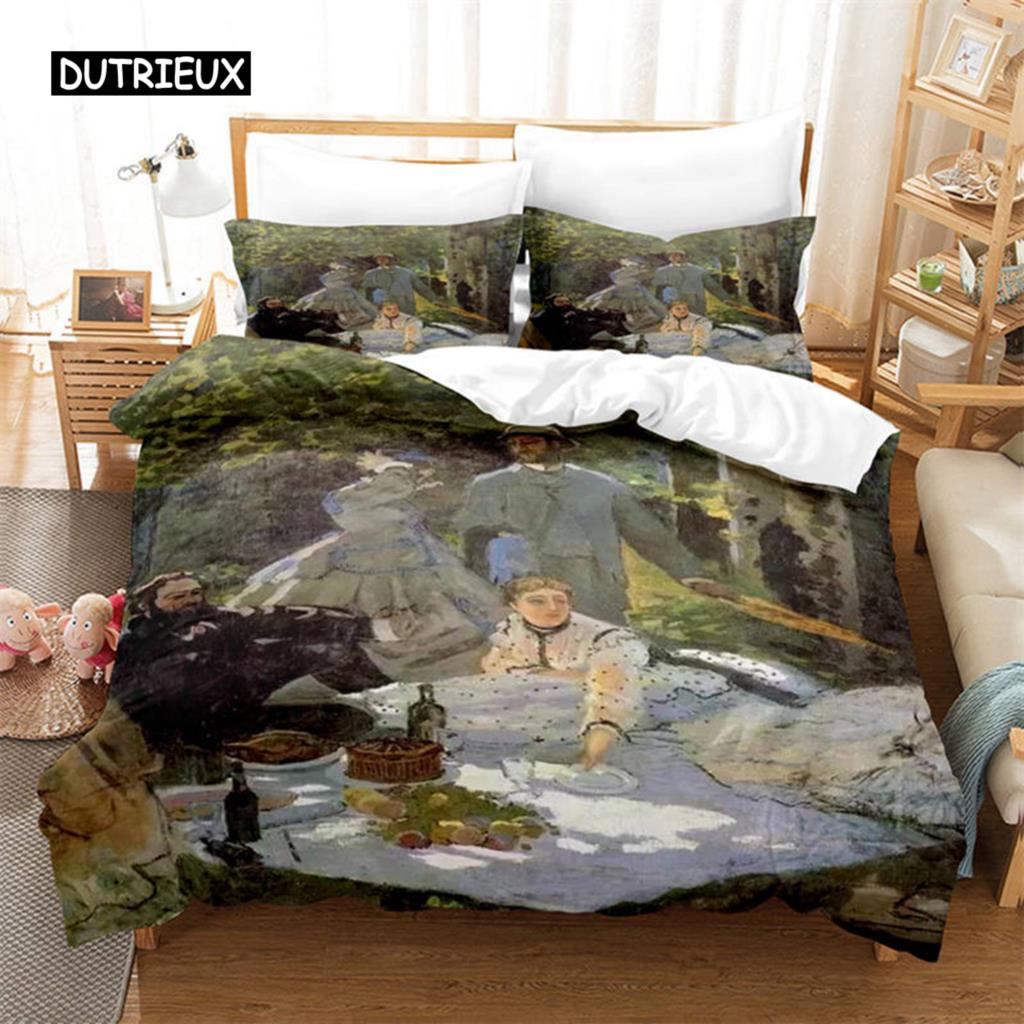 3D Artistic Bedding Set King Monet Van Gogh Style Sky Oil Painting Pattern Printed Duvet Cover With Pillowcases Hot Sale 2/3PCS