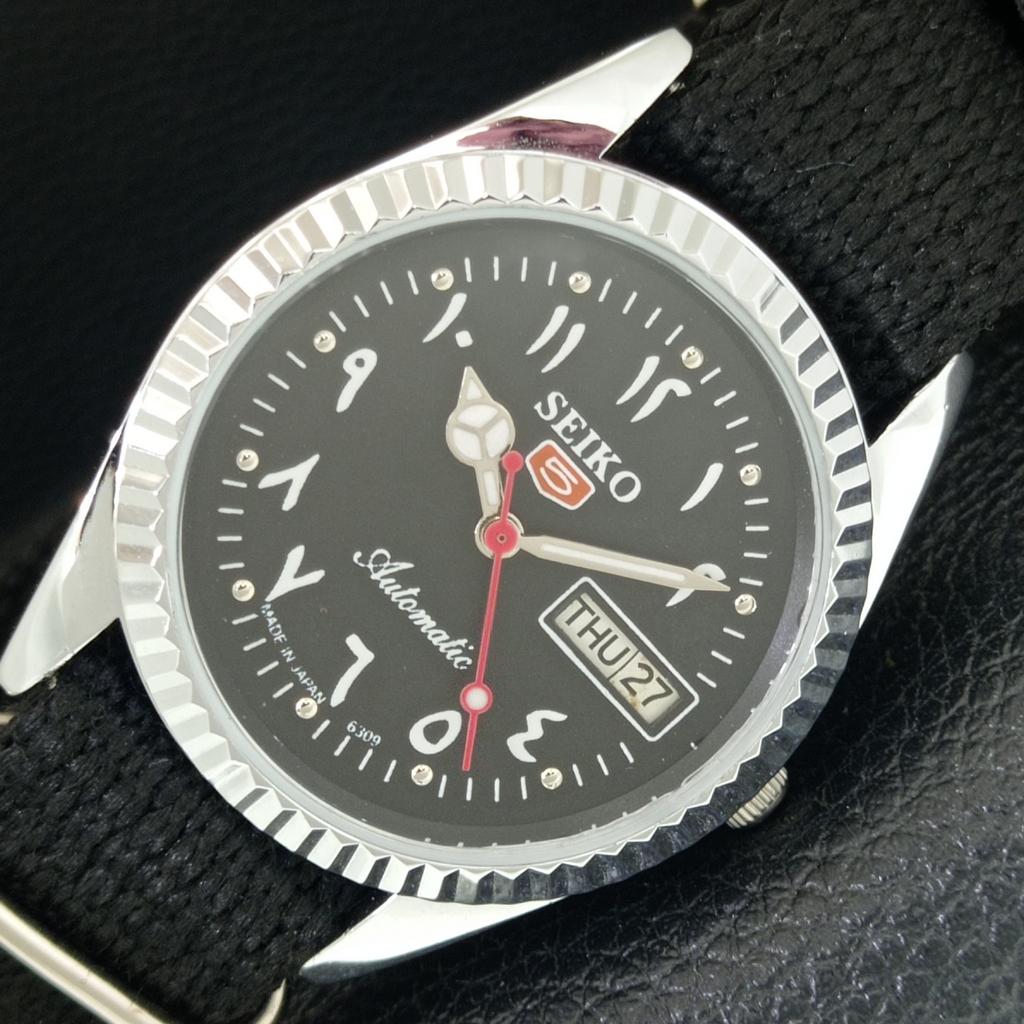 VINTAGE REFURBISHED SEIKO 5 AUTOMATIC 6309A JAPAN MENS BLACK WATCH a442458-1