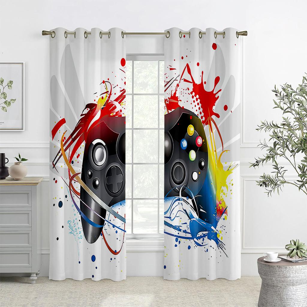 2 Pezzi Tende Stampate con Motivo di Controller di Gioco, Tende Decorative Traslucide per Sala E-Sports Camera da Letto e Soggiorno