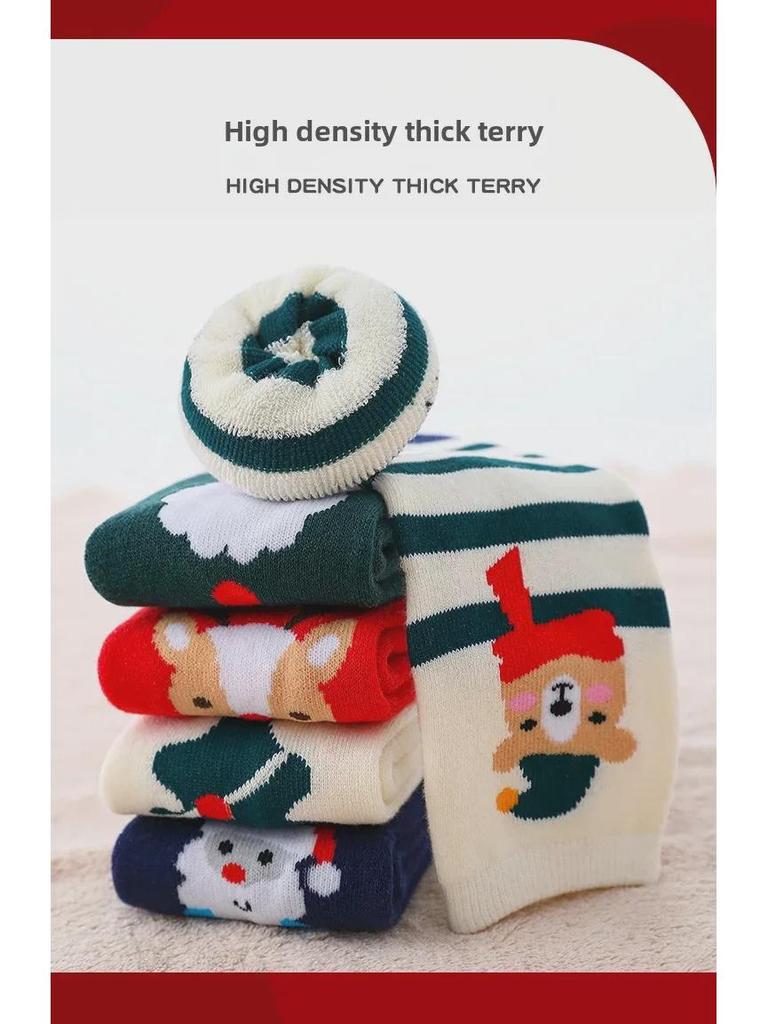 Christmas Cartoon Thick Terry Socks for Boys & Girls: Warm Winter Towel Socks for Kids