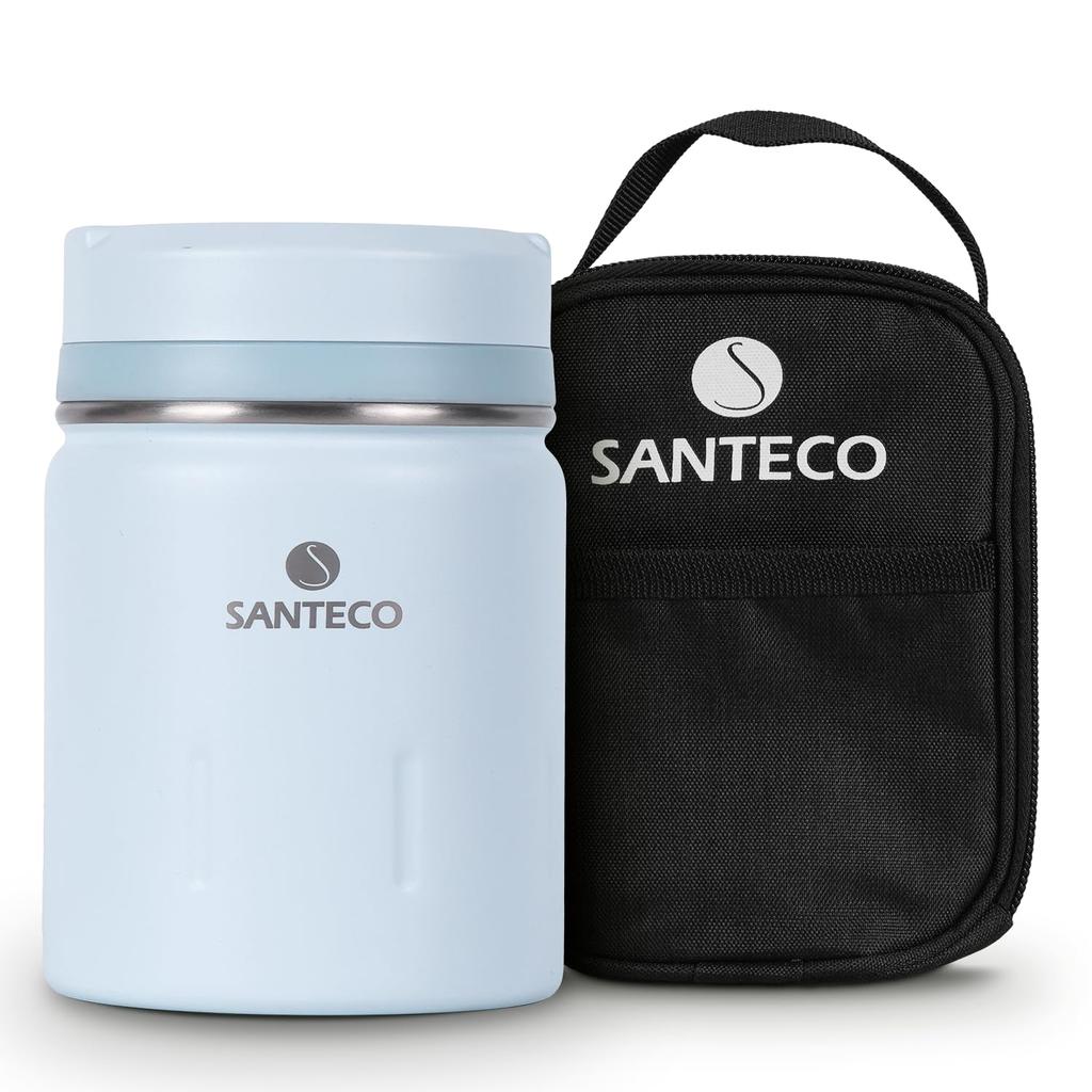 SANTECO Vacuum Insulated Soup Wide Insulated Lunch and Dedicated Bag Perfect for Picnics and Club Light Blue Jar, 500ml, Mouth, Jar, Spoon, Included,