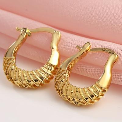 Boucles d'oreilles créoles ovales tendance en métal torsadé ajouré, couleur or vintage, bijoux charmants, cadeaux pour femmes, filles, nouveaux accessoires