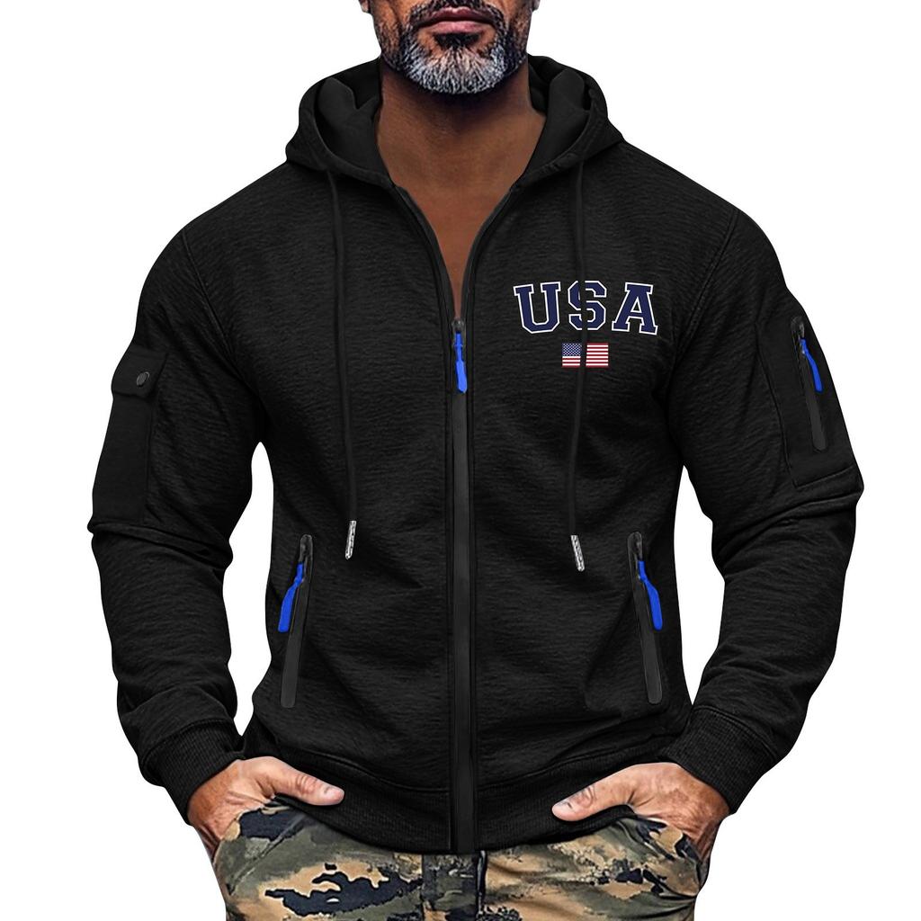 Men's Sweatshirt Hoodie Zipper Arm Pocket Cardigan Men's Sports Large Size Casual Hoodie