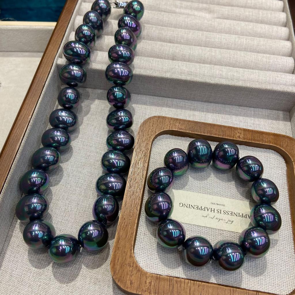 Egg-Shaped 19M Large Particle Tahitian Black Shell Beaded Necklace Bracelet National Style Elegant Fashion Women