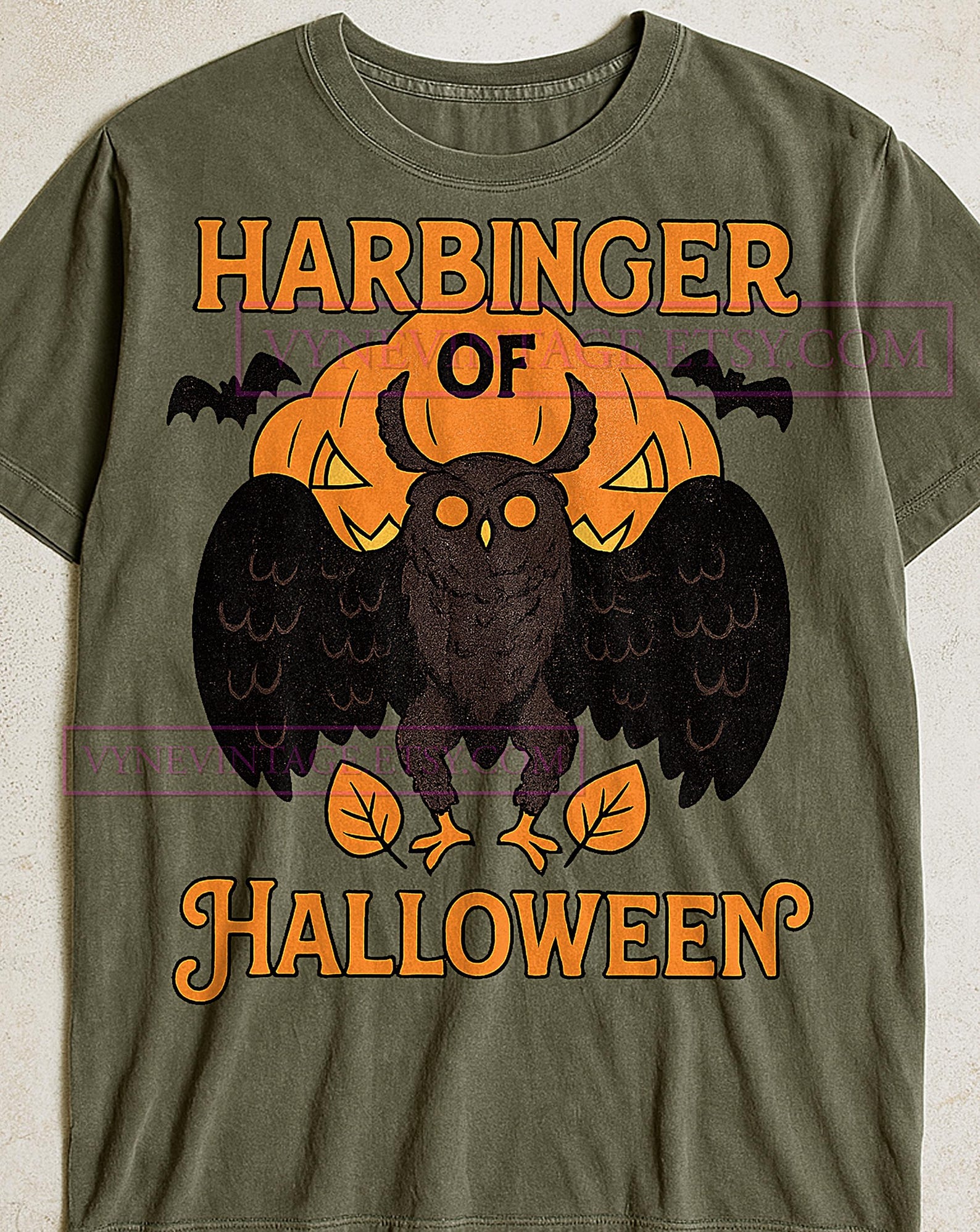 Harbinger of Halloween Shirt, Vintage Spooky Owl Graphic Tee, Pumpkin Jack O Lantern T-Shirt, Halloween Art for Black Shirts 2XL