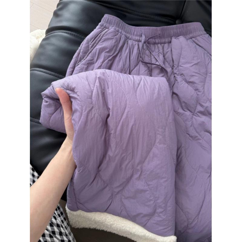 Purple Northeast down cotton pants women's autumn and winter down thickened windproof, cold and warm casual lamb wool wide-leg pants