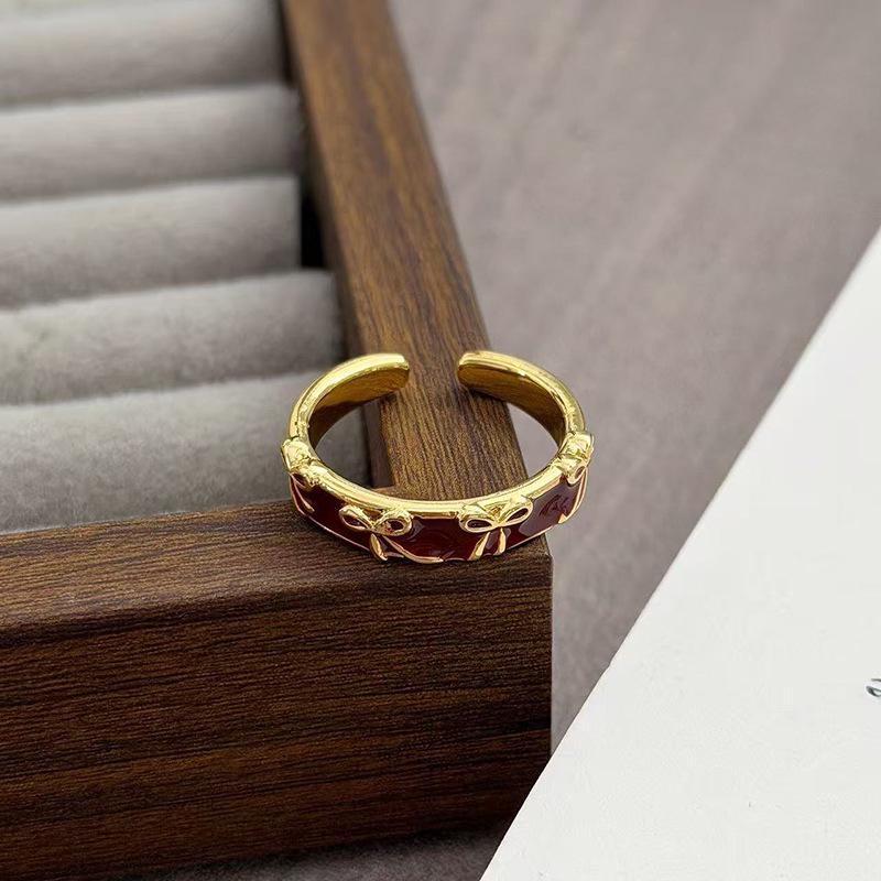 

Personalized Six-Character Mantra Bow Enamel Drip Open Ring Niche Design Retro High-End Sense Stacked Ring Adjustable opening