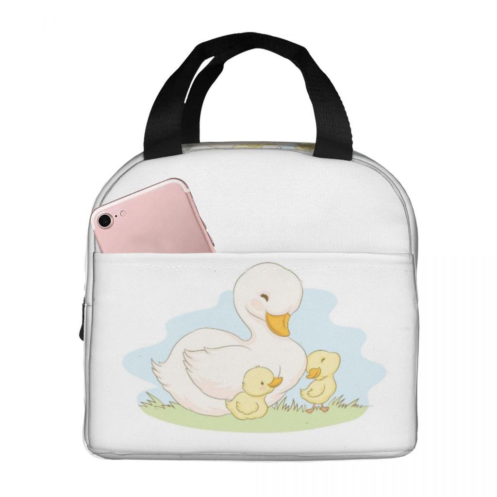 Duck Mom And Ducklings Cartoon Insulated Lunch Bag for Women Children Leakproof Food Boxes Thermal Lunch Box Tote