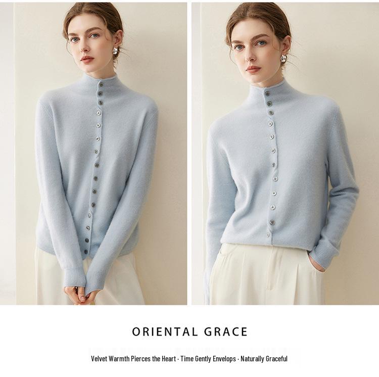 Women's Pure Cashmere Single-Breasted Sweater - Winter 2026, Solid Color, Gentle Style, Loose Fit, Slimming Design