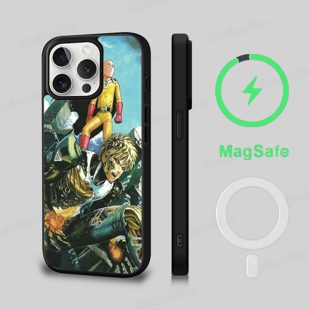 One P-Punch Man Saitama Phone Case Magnetic Case For IPhone 16 14 13 12 11 15 Pro Max Plus For Magsafe Wireless Charge Cover