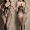 Übergroße Damen Sexy Netz-Bodystockings mit offenem Schritt und durchsichtigem Einteiler, Bodysuits, Dessous, Übergröße, 5XXXXL