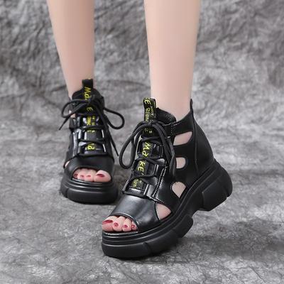 Mode Sandalen frauen frühling sommer neue dicken sohlen runden kopf offene spitze dicken sohlen retro stil Römische schuhe mit kalten sommer stiefel P426