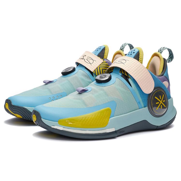 New LINING Wade Fission 7 Basketball Shoes Men Low Top Egg Shell Blue/Norway Blue/Light Blue Purple ABPR047-6
